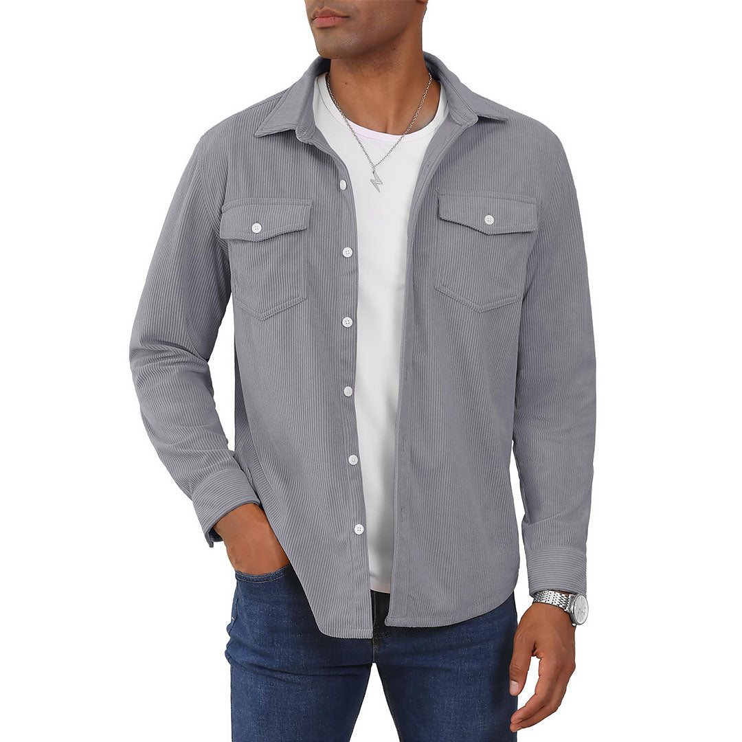 Men's Casual Shacket Lightweight Corduroy Shirt Jacket